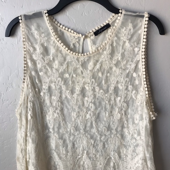 Boho Lace Tank Top with Dotted Ribbon Trim - Picture 2 of 4